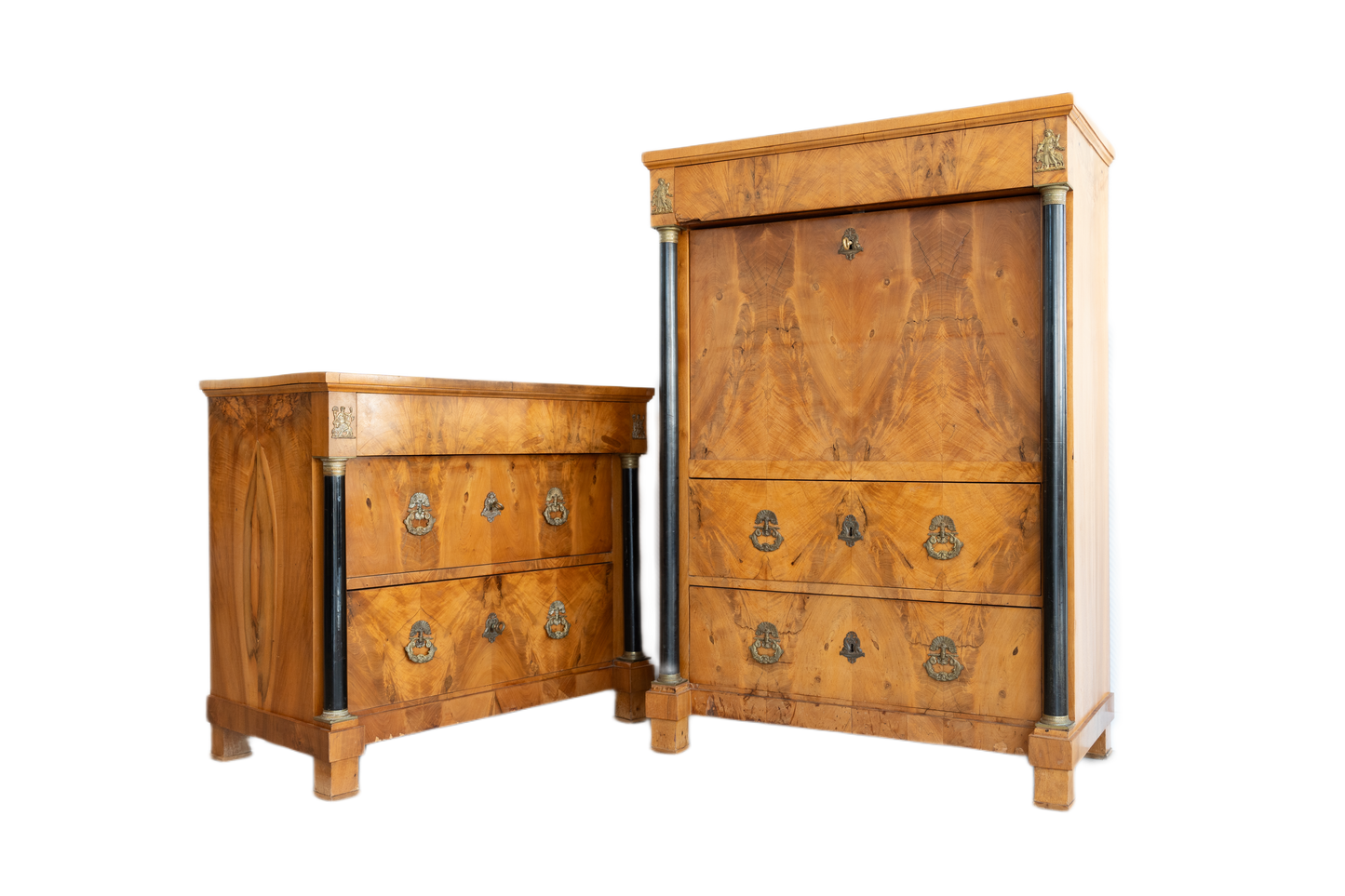 Biedermeier-Schreibschrank + Kommode (Set)