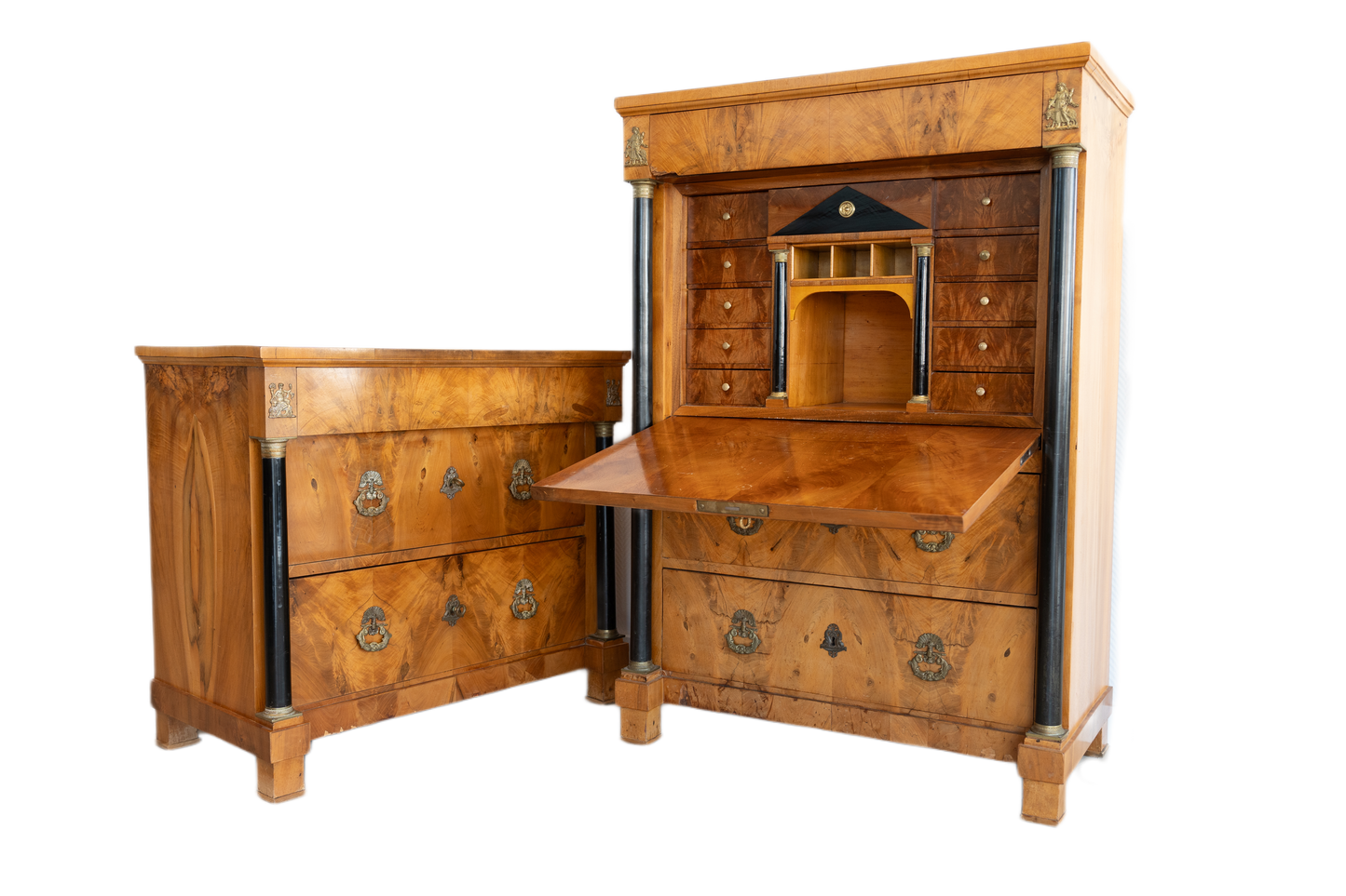 Biedermeier-Schreibschrank + Kommode (Set)